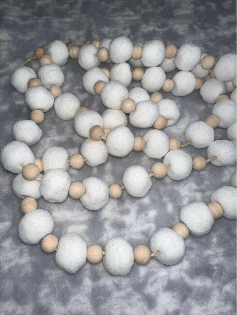 White Wooden Bead Garland Set of 2 66” each